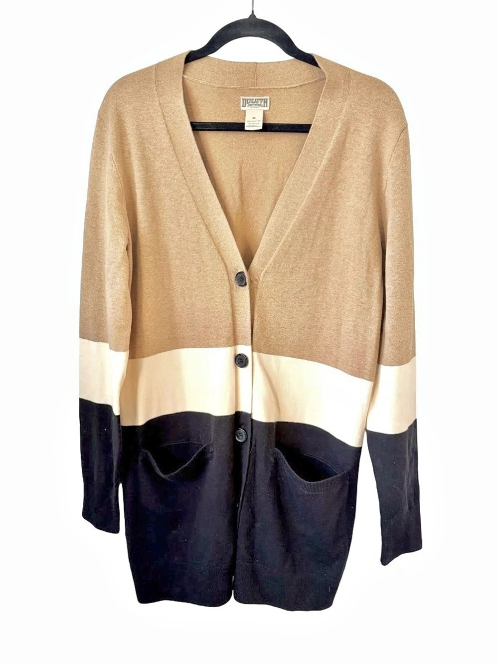 Duluth Trading Color Block Cardigan in Brown & Black Size Medium Like New